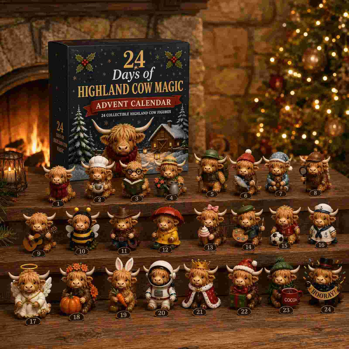 🎄Highland Cow Advent Calendar 🎁 24 Unique Mini Figures for Christmas🐮