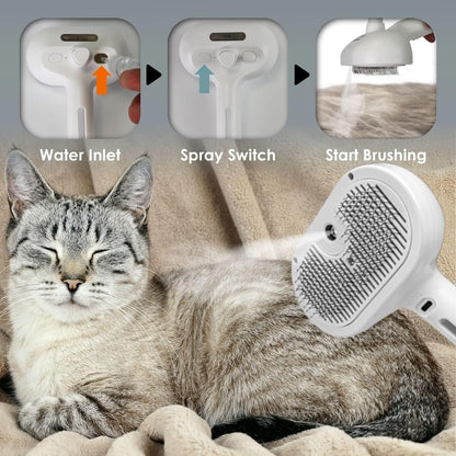 Spray Pet Brush, Self-Cleaning Grooming Comb for Cats & Dogs