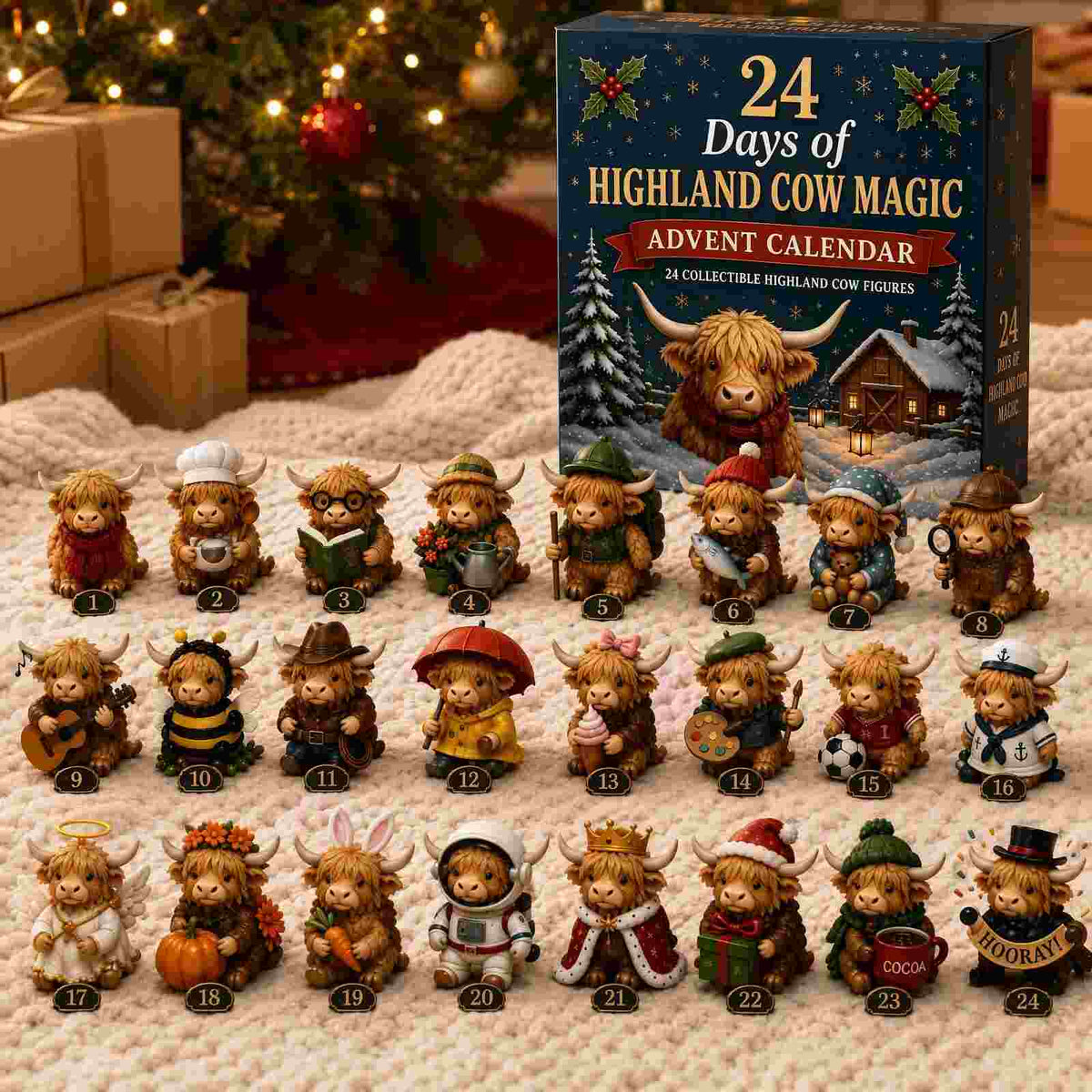 🎄Highland Cow Advent Calendar 🎁 24 Unique Mini Figures for Christmas🐮