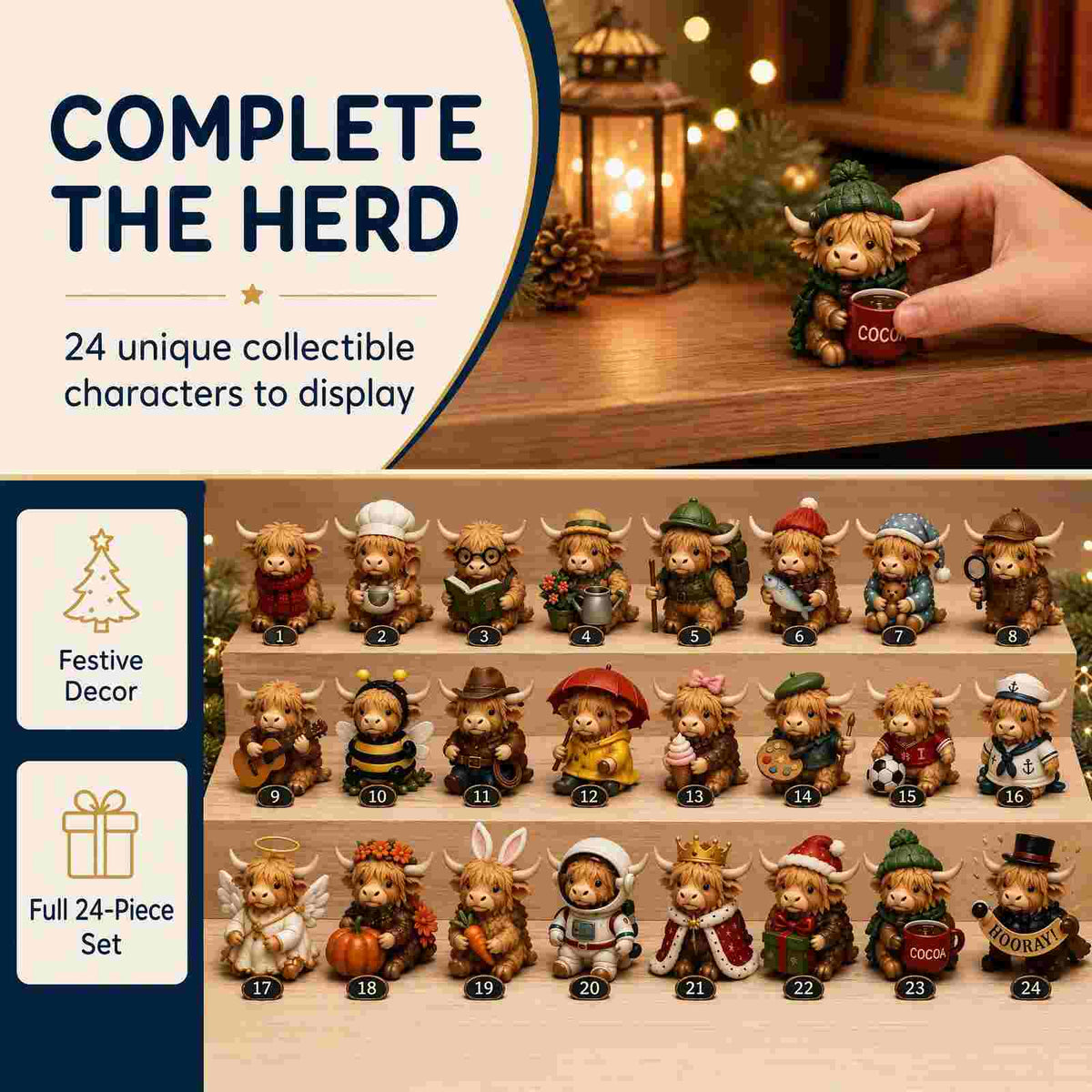 🎄Highland Cow Advent Calendar 🎁 24 Unique Mini Figures for Christmas🐮