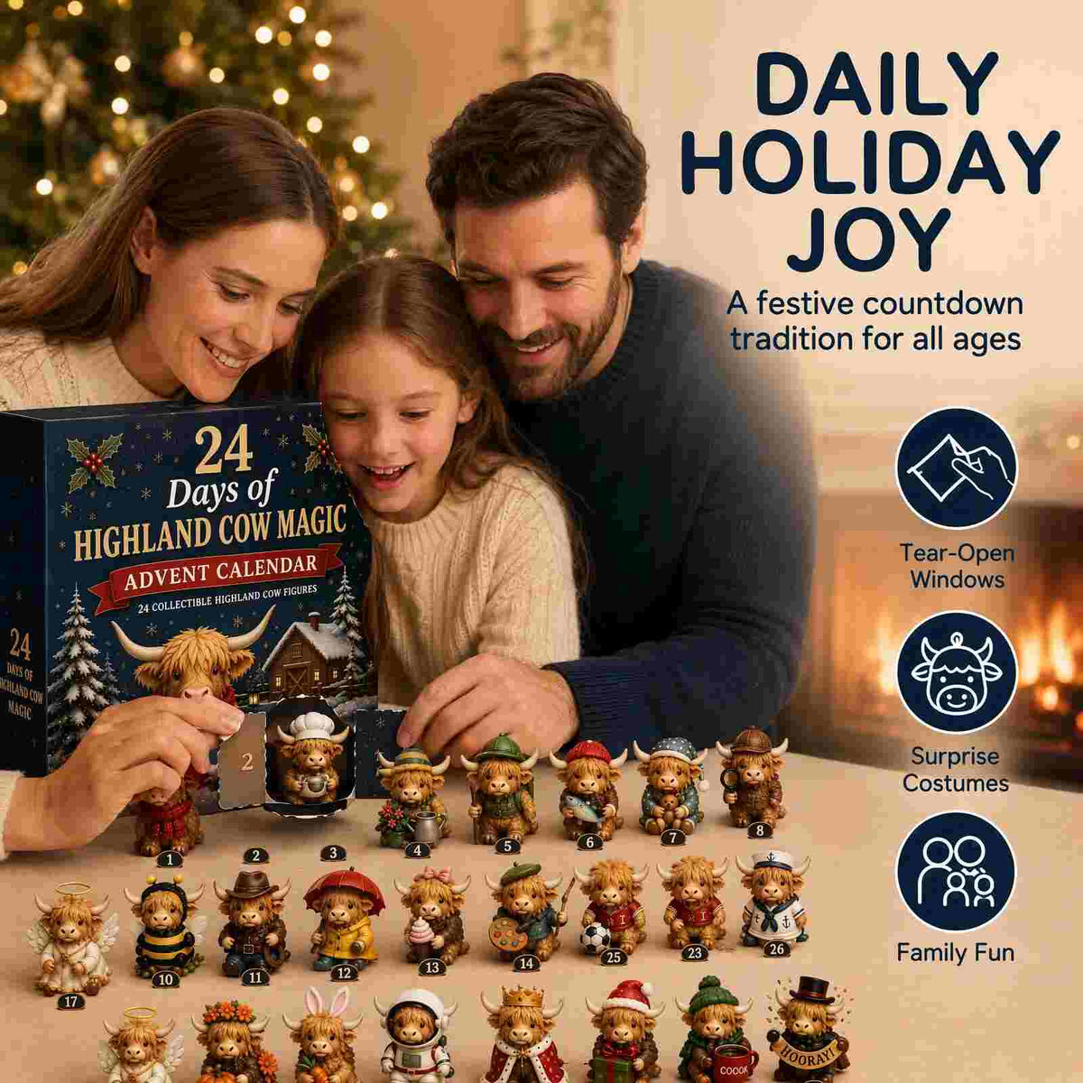 🎄Highland Cow Advent Calendar 🎁 24 Unique Mini Figures for Christmas🐮