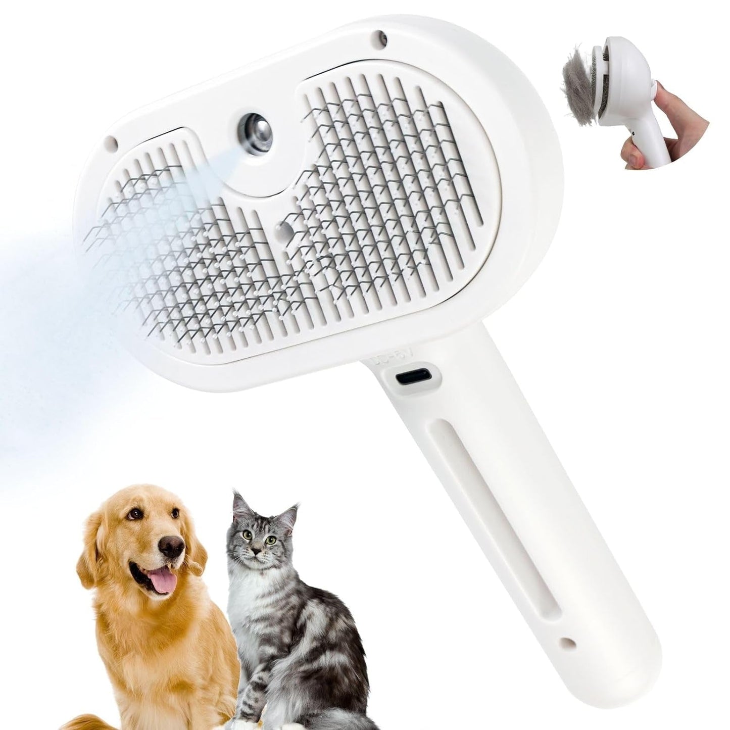 Spray Pet Brush, Self-Cleaning Grooming Comb for Cats & Dogs