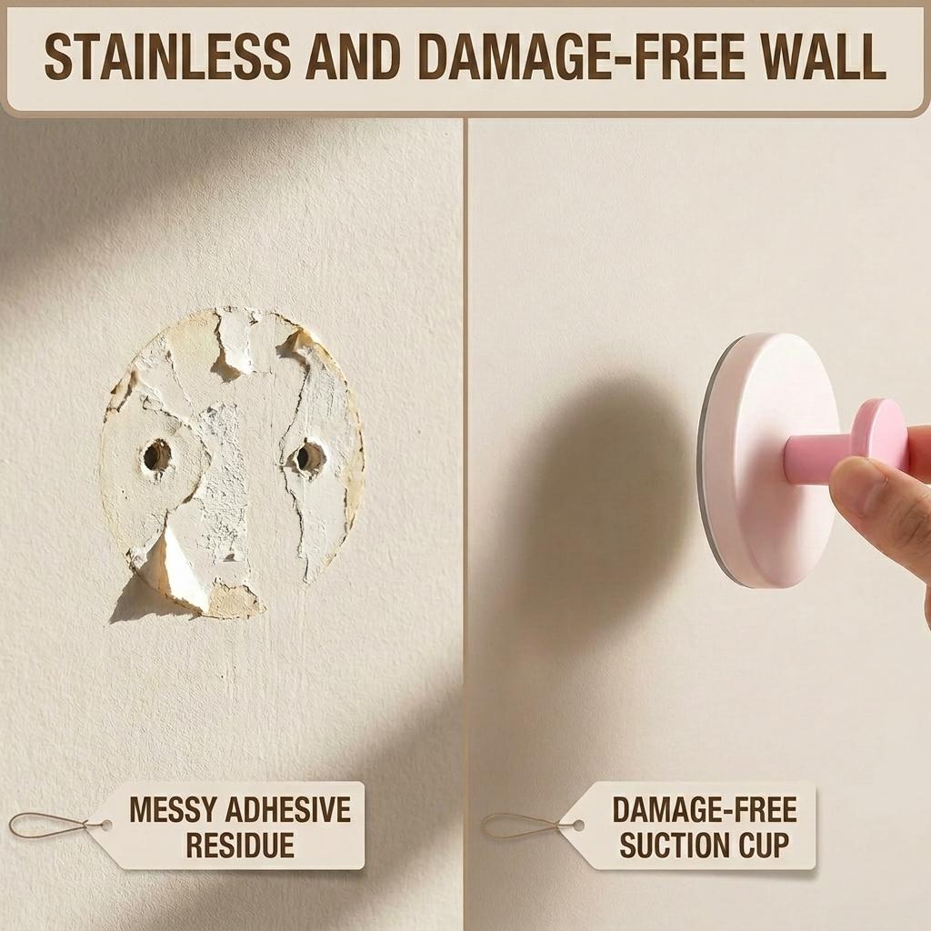 Portable Removable Suction Cup Hooks, No Drill Reusable Wall Hooks for Bathroom Kitchen Bedroom, Easy Move No Damage Wall Hanging Knobs