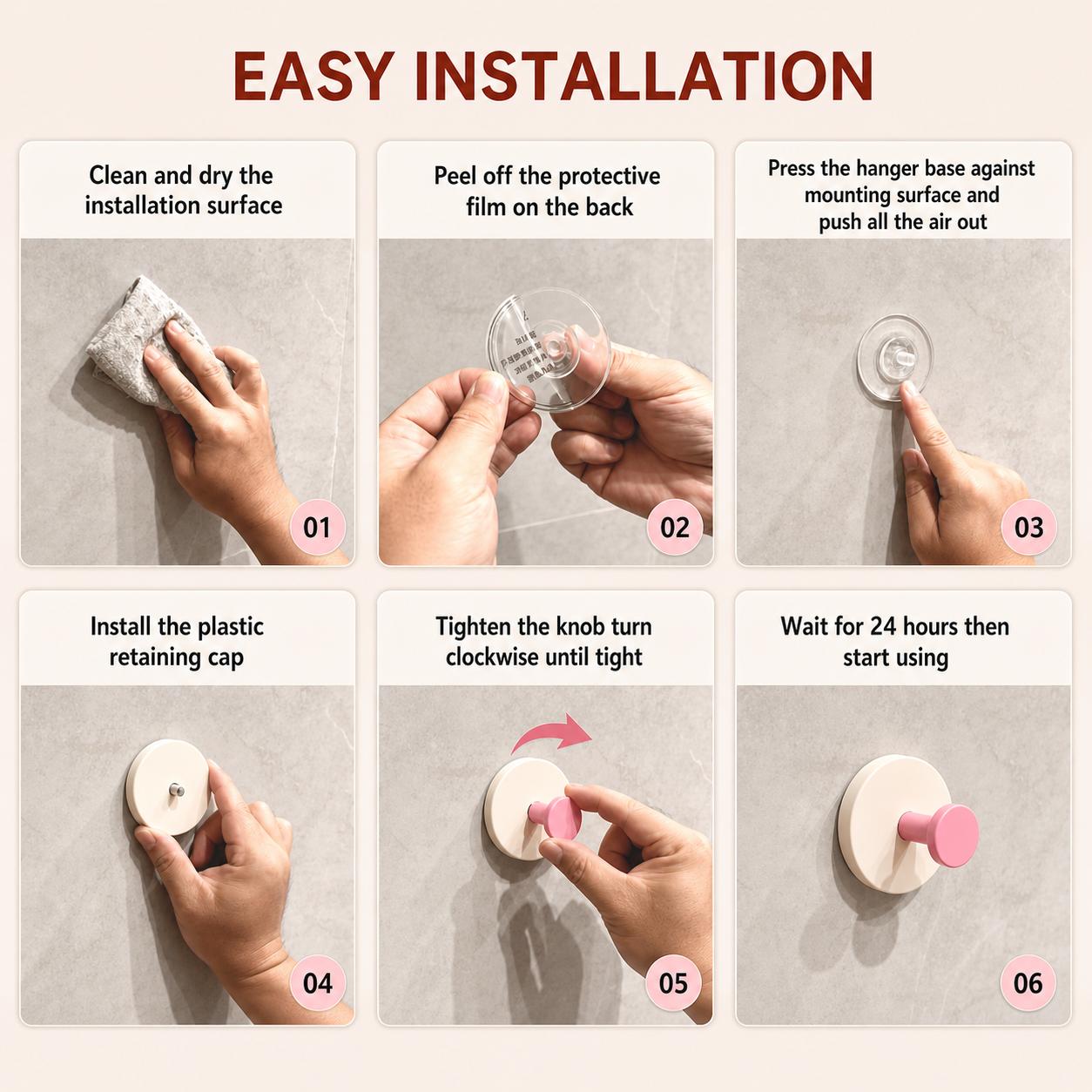 Portable Removable Suction Cup Hooks, No Drill Reusable Wall Hooks for Bathroom Kitchen Bedroom, Easy Move No Damage Wall Hanging Knobs