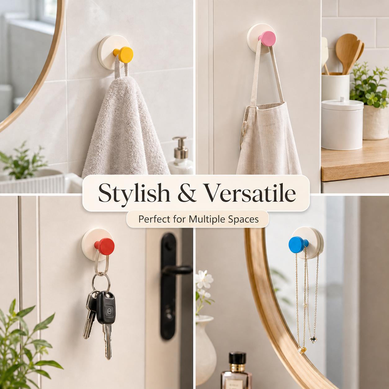 Portable Removable Suction Cup Hooks, No Drill Reusable Wall Hooks for Bathroom Kitchen Bedroom, Easy Move No Damage Wall Hanging Knobs